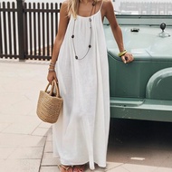 [Ruyuan] Sleeveless Maxi Dress with Suspender Design - Pendulum Silhouette 1
