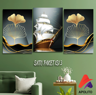 HIASAN DINDING ABSTRAK GOLD AESTETIK (20X30 CM ) PERAHU KAPAL ABSTRAK WALL DECOR HIASAN DINDING KABA
