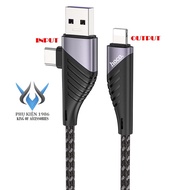 Cáp sạc 2-in-1 Hoco U95 Freeway cổng USB to Lightning 2.4A Max và Type-C to Lightning PD20W (Đen) -