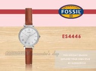 CASIO時計屋 FOSSIL 手錶 ES4446  晶鑽石英女錶 皮革錶帶 銀色錶面 防水 羅馬數字