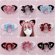 Cute Cat Girl Lolita Headband Plush Lace Hairbands With Bells Cosplay