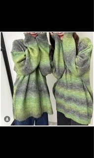 日系綠色漸層暈染針織毛衣外套 二手