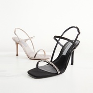 [Ready Stock] shoes for women CNK semi gem square head high heel open toe sexy sandals