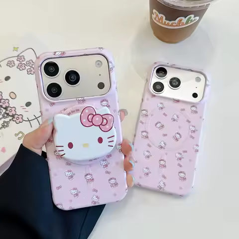 Light Pink Mini Dot Hello Kitty Phone Case For IPhone15 16 17 All Over Kitty Print Detachable Big Bo