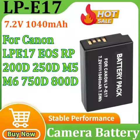 LP-E17 Battery 7.2V 1040mAh Rechargeable Batteries for Canon LPE17 EOS RP 200D 250D M5 M6 750D 800D 