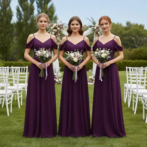 Sharon Said Purple A Line Bridesmaid Dress Off Shoulder Spaghetti Straps V Neck Women's Wedding Gues