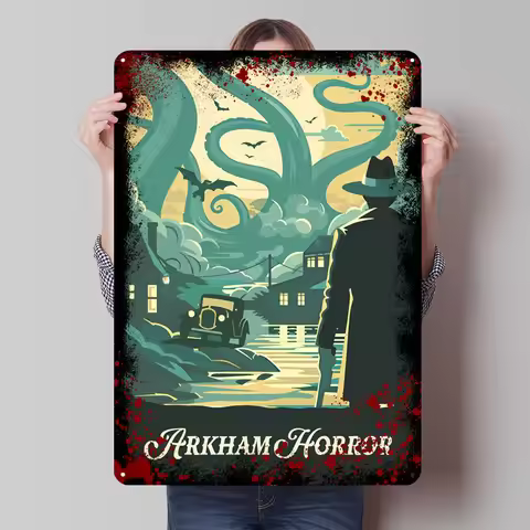 Arkham Horror Board Game Inspired Illustration Poster Game Tinplate Sign Custom metal signs for game