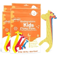 200 Count Biodegradable Kids Flossers Eco Friendly Plant-Based Kids Floss Picks No Fluoride BPA Free