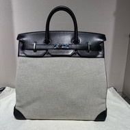 Hermes 愛馬仕 HAC 40 黑銀帆布包 華夫格紋