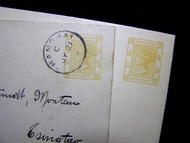 1900年香港(Hong Kong)英女皇維多利亞像(Queen Victoria)壹仙(ONE Cent)郵封共兩個(其中一個上海實寄青島)