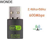 WONDE WLAN Dongle, 600M Network Card BT+AC600 WLAN Dongle, Portable Wireless Wifi Network Adapter Fr