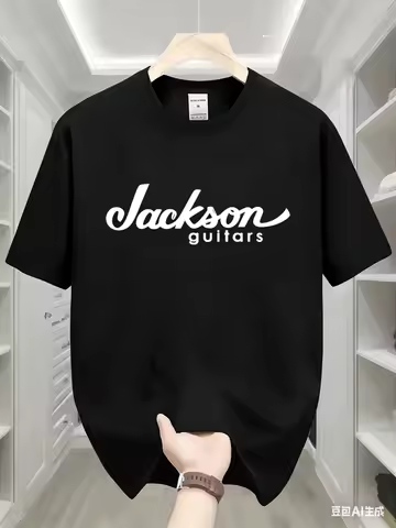 Men's Summer Casual Short Sleeve T-shirt Jackson Guitar Print Crew Neck Top Light Fabric Machine Was