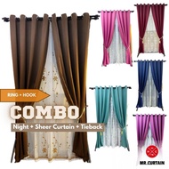 MR.CURTAIN COMBO Set Curtain (RING+HOOK) / Set Langsir Siap Jahit / Blackout Curtain + Sheer Curtain