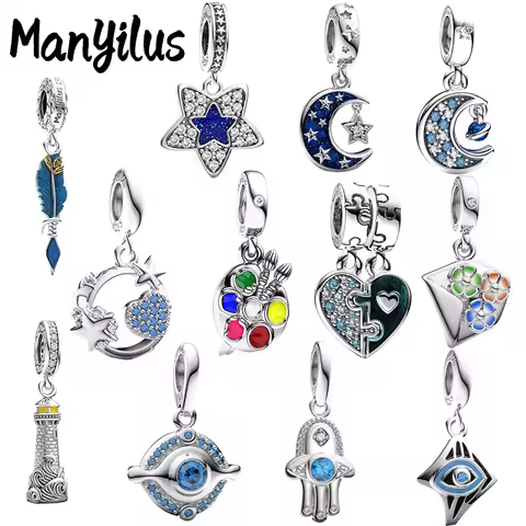 Manyilus 925 Sterling Silver Celestial & Protection Charms Set for Bracelet & Necklace Enamel CZ Pav