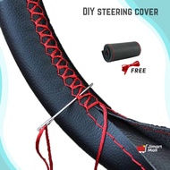 DIY 38cm STEERING COVER Leather PU FREE Needles Threads Wheel Stering Stereng Roda Cover Car Wrap Ja