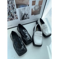 GIAY06 - LOAFER shoes with square toe, 5cm high sole - 2 colors (black, white)