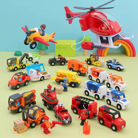 New Magnetic Train Set Sound and Light Truck Ambulance Fire Truck Police Car Toys Compatible with BR
