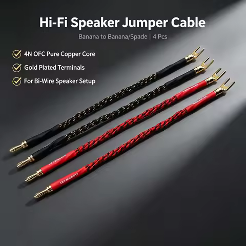 4Pcs OFC Speaker Jumper Cables Gold Plated Banana Plug Bi-Wire HiFi Audio Speaker Bridge Jumper Wire
