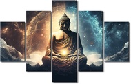 Buddha Canvas Wall Art Buddha Universe Galaxy Space Picture Printing 5 Panel Religious Poster Prints