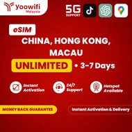 Yoowifi Instant eSIM China, Hong Kong, Macau | Short Trip 3-7 Days | Daily Data