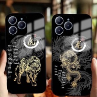 Case for REALME C61/ REALME C63 Tempered Glass Back with 12 Zodiac Calligraphy