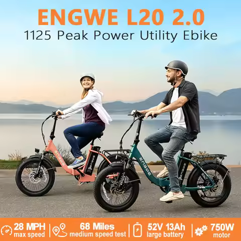 ENGWE L20 2.0 Folding E-Bike, 750W Motor 52V 13Ah, 20"x3" Fat Tires, 28MPH 68Mi Range, 265LBS Load, 