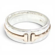 品相極佳 △ TIFFANY&Co. Tiffany T TWO 窄戒指，AG925 AU750 銀金，JP10 號，重 6.7 克，女士款，帶盒子和防塵袋。