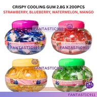 (Halal) CRISPY COOLING GUM 2.8G X 200PCS STRAWBERRY, BLUEBERRY, WATERMELON, MANGO F911