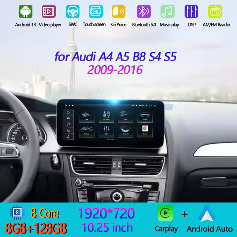 Android 13 Wireless Carplay Stereo Radio for Audi A4 A5 B8 S4 S5 2009-2016 GPS Navi DSP EQ BT MP5 HD