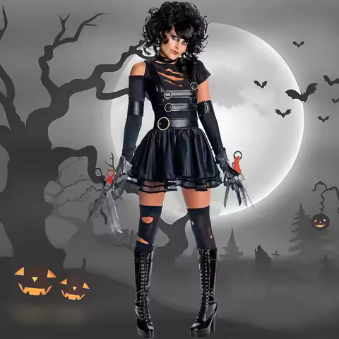 Movie Scissorhands Cosplay Costumes Adult Women Clothes Set Halloween Party Disguise Female Fancy Dr