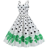 Summer Retro Women Dress Black Polka Dot St. Patrick Printed Evening Party Dress