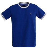 BROWNE & CO. เสื้อยืด คอตตอน สีน้ำเงินนาวี คอ แขน ตัดต่อผ้าทอลาย รุ่น TPT002-1-BU