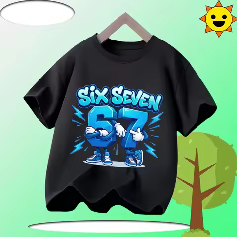 67 Six Seven Italian Brain Rot Math Joke T-Shirt Funny Casual Short Sleeve Round Neck Tops Summer Co