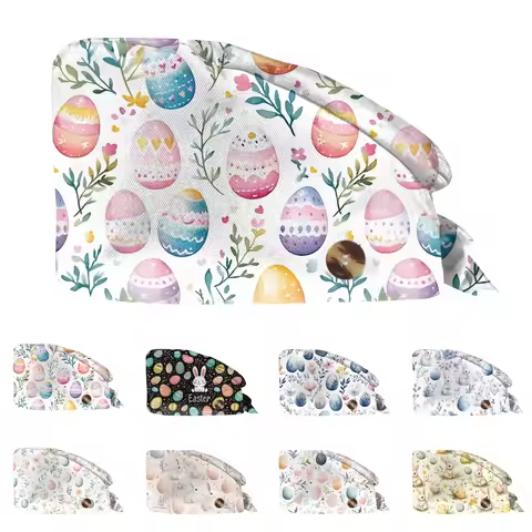 Unisex Scrubs Cap Adjustable Easter Print Hats Nurse Uniform Accessories Beauty Store Work Caps Nurs