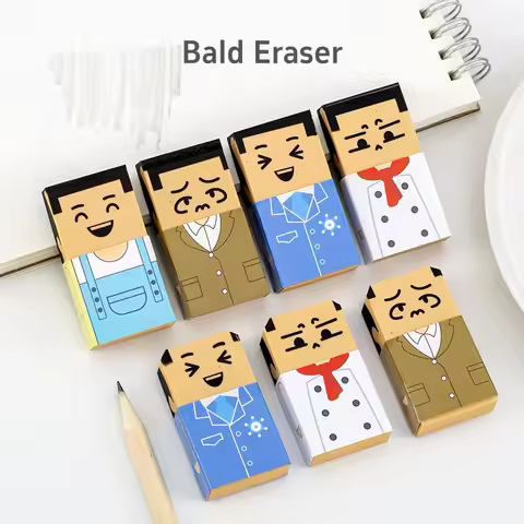 4pcs Bald Uncle Erasers Novelty Eraser from Hairy to Hairless, Pencil Erasers Cleaning Tools Office 