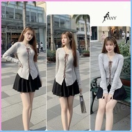 Women's long-sleeved rabbit fur t-shirt with Korean style bow tie AT106