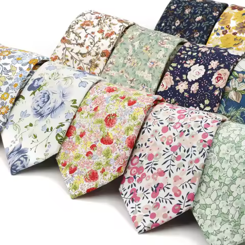 7cm Artistic Men's Women's Classic Floral 100% Cotton Necktie Elegant Beautiful Flower Leaves Tie We