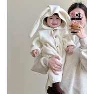 ชุดฤดูหนาวสไตล์เกาหลี ins ชุดหมีขนแกะมีฮู้ดหูกระต่ายเด็กทารกชุดปีนเขาให้ความอบอุ่นน่ารักสำหรับเด็กทารกชายและหญิง