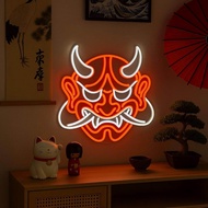 USB Dimmable Japanese Oni Mask Neon Light LED Bar Sign for Sake Izakaya Restaurant Home Gaming Room