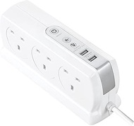 Masterplug SRGDSU63PW-MPA 6-Socket Back to Back Surge Extension Lead, 2 USB (3.1A), 3m Cable, Gloss