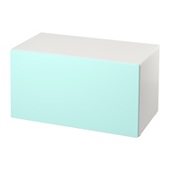 SMÅSTAD 長凳附收納盒, 白色/淺土耳其藍, 90x52x48 公分