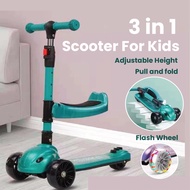 Multifunctional 3-in-1 Kids 3 Wheel LED Light Scooter Adjustable Height Flashing Wheels Kids Tricycle Toddler Balance