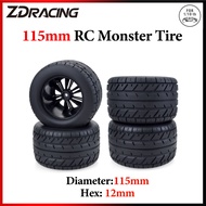 4PCS RC 115mm Monster Truck Car Rubber Tire Wheel Tyre Rim Hub 12mm Hex For 1/10 RC Buggy Off-road C
