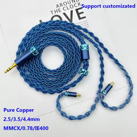 8N OCC Single Crystal Copper Silver Plated Coaxial Shied Upgrade Earphone Wire Pure Copper 4.4 3.5 2