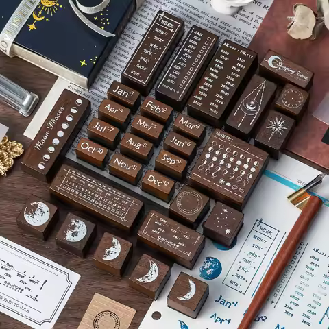 DIY Wooden Moon Date Month Time Line Stamp Set for Scrapbooking Diary Planner Sketch Decor Junk Jour