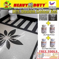 ( Double Colour Flake Full Set ) Epoxy Flakes Coating ( 1KG GREY MIX / 1KG BLACK / 2L PRIMER / 2L CL