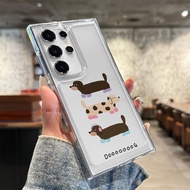 Missvun 適用三星S24 Ultra手機殼 臘腸狗 S23 Ultra 可愛全包防摔 S22UL 【透黑】三只腊肠狗-太空壳 三星Galaxy S22 Ultra