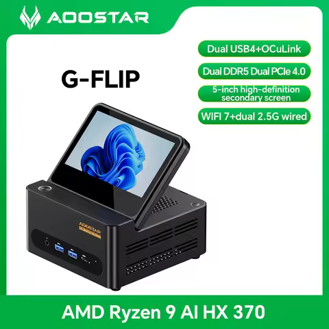Mini Pc Aoostar G-FLIP AMD Ryzen AI9-HX370 Desktop 5 inch" Flip Screen USB4 OCuLink Wi-Fi7 Desktop C