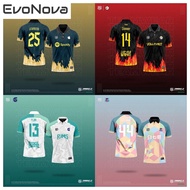 (Customizable) EvoNova Barcelona Retro Jersey Custom Name and Number Flame Baju Retro Collar Jersey 