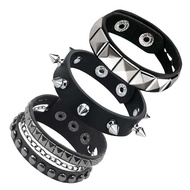 Piece/Set 3 Black Bohemian Gothic Bracelet For Men And Women Punk PU Leather With Necklace